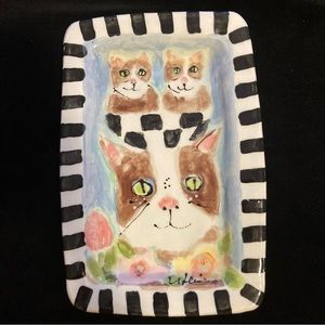 Cats In My Hat”Handmade Ceramic Rectangular Platter Hand Painted 12”x8”